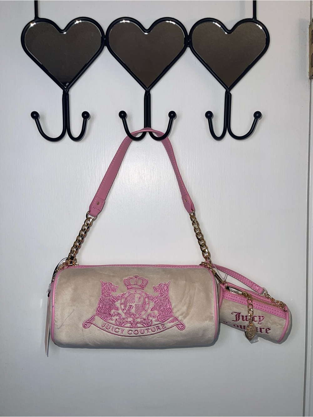 NWT Juicy Couture Pink and Cream Barrel Shoulder Bag with Coin Pouch